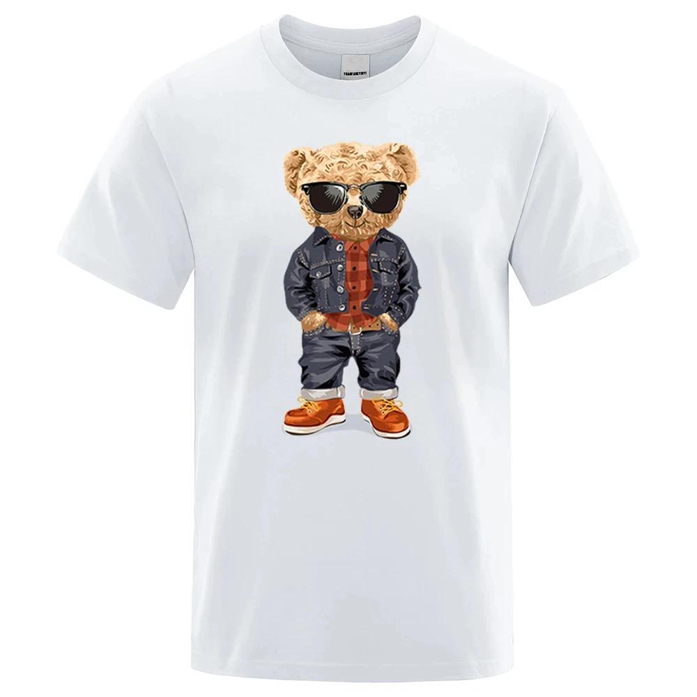 Cowboy Teddy Bear With Hands In Pockets Men T Shirts Loose Summer Streetwear Casual Tee Clothes T-Shirts Cotton Tops 80564