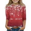 Christmas Day Print Tops For Youth Girls 4-11 Years Round Neck 3/4 Sleeves T-Shirts Trendy Tops Outfit Tees