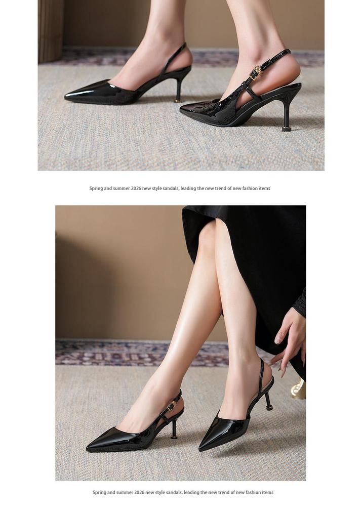 128-8 Summer Pointed Toe Stiletto High Heels: Single Strap, Closed Toe, Versatile for Daily Wear, Slimming Fit.