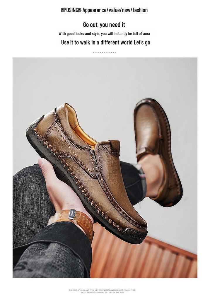 Plus Size Men's Casual Spring Leather Low-Top Shoes, Trendy Hand-Stitched and Breathable, Sizes 47-48