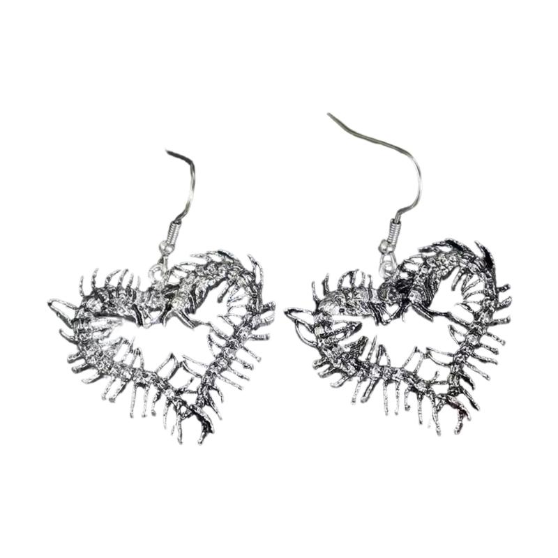 Lightweight Alloy Earhook/Necklace Featuring Centipede and Heart Motifs for Sensitive Skin Comfortable Long Wear Jewelry