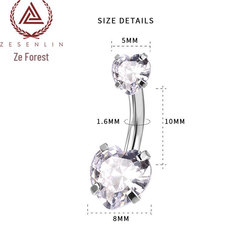 Heart-Shaped Zircon Titanium Steel Navel Rings - Customizable European & American Design (2022)