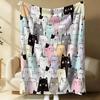 Cute Cartoon Cat Pattern Flannel Blanket Soft Plush Throw Blanket Cozy Bed Sofa Blanket Kids Room Gift Blanket Home Decor