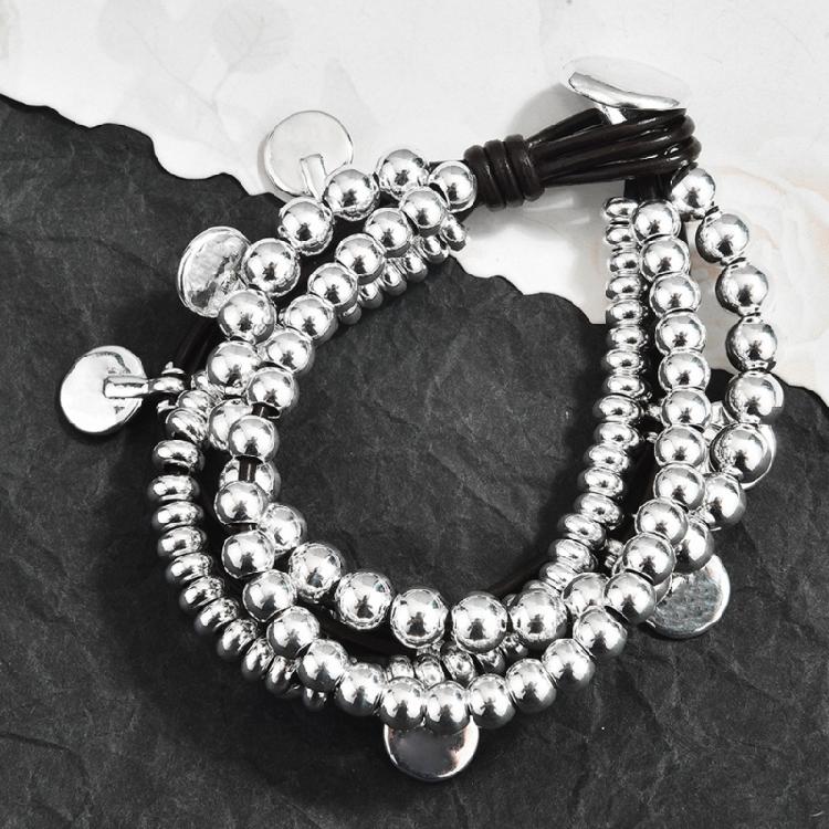 Multiple Strands Silver Plated Bead Bracelet Comfortable Wear Alloy Jewelry For Styles Mixing