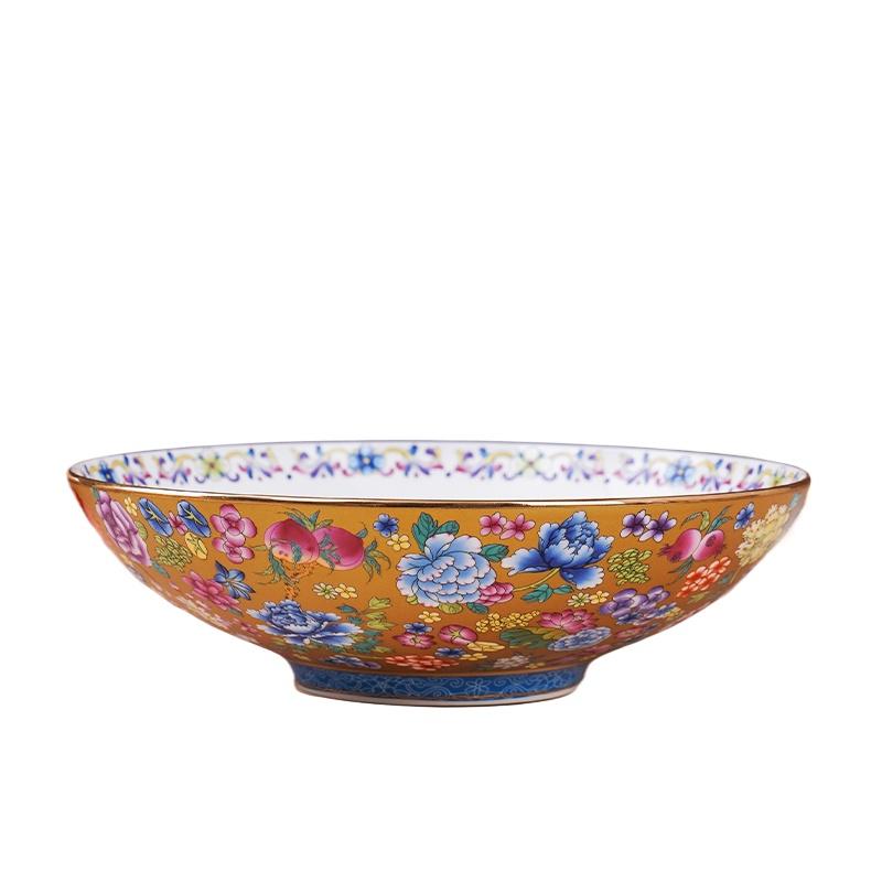 1 szt. Pałacowe stylowe emaliowane naczynia ceramiczne miski 8 cali, złote obramowanie retro miski miski na makaron do kuchni restauracyjnej