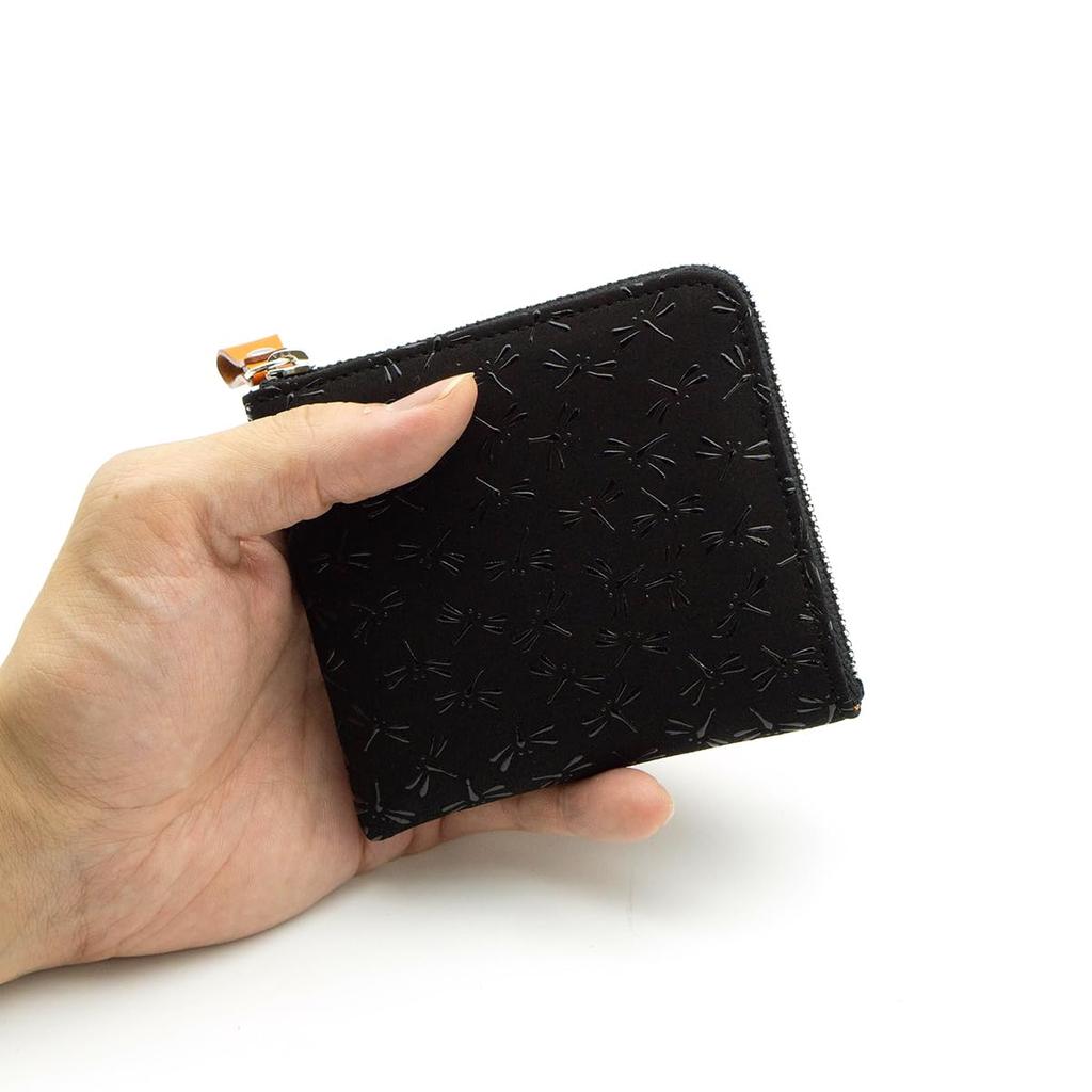 Inden HISOCA Traditional Craft Koshu Inden Deerskin Lacquer Original Brand Coin Purse Black with Black Lacquer Dragonfly [Indenya] [No.9406] [1-008]