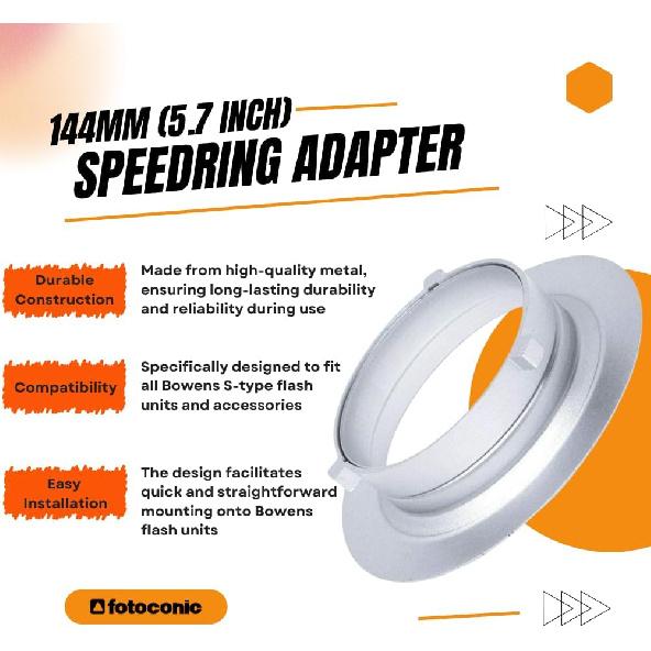 Fotoconic 144mm / 5.7 Inch Diameter Speed Ring Adapter Flange Speedring Softbox Soft Box Compatible with Godox Strobe/Bowens S Flash Monolight