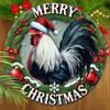 The Majestic Rooster Wooden Christmas Sign, Merry Christmas Round Sign for Front Door Wall Hanging Decor, Ideal Christmas Gift