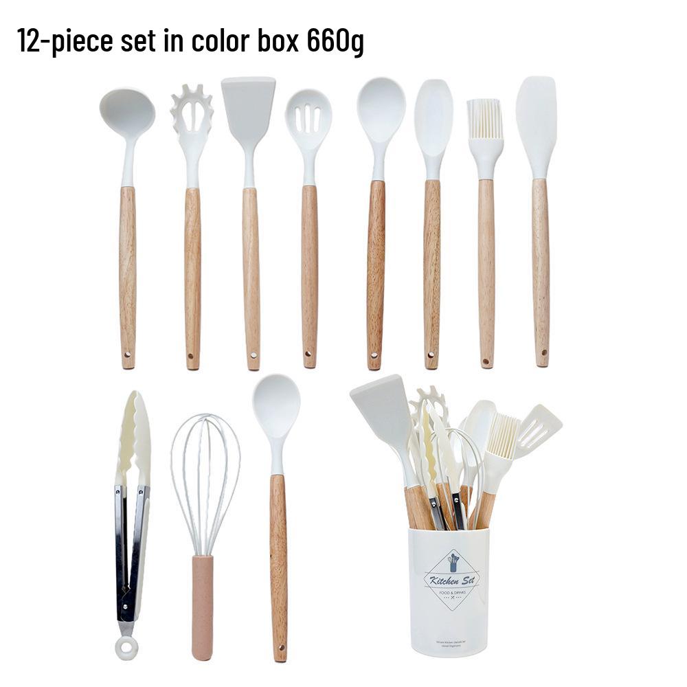 14-Piece Non-Stick Silicone Kitchenware Set with Wooden Handles
