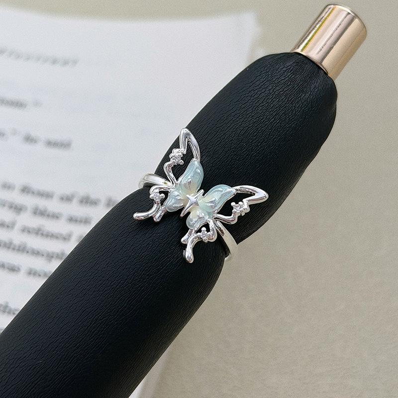 Mädchen Traum Dreidimensionale Schmetterling Farbverlauf Blau und Weiß Emaille Farbe Zir*****Stift Ring Nische Design Stapelring