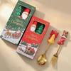 2Pcs Christmas Themed Gold Spoon Fork Set With Cute Santa Gingerbread Tree Handles For Holiday Dinner Parties And Xmas Gift