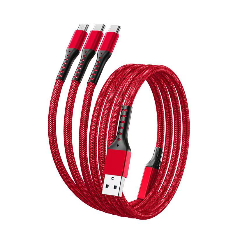 Ultra-Fast 3-in-1 Charging Cable for Apple, Type-C, and Car Use with One-to-Three Braided Design