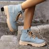 Autumn and Winter Fashion New Warm Solid Color Sexy Round Toe Lace-up Comfortable Square Heel Elegant Women's Short Boots