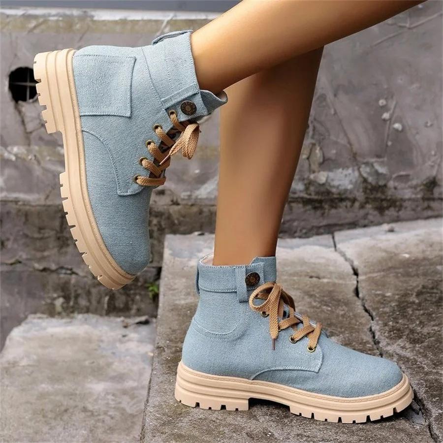 Autumn and Winter Fashion New Warm Solid Color Sexy Round Toe Lace-up Comfortable Square Heel Elegant Women's Short Boots