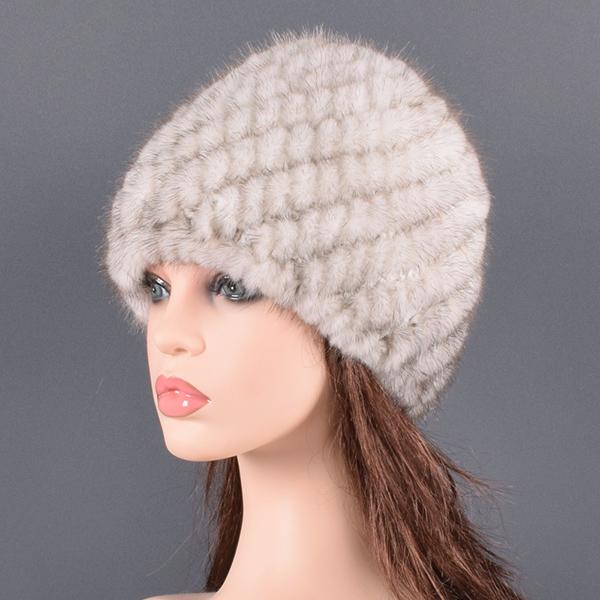 Real Natural Mink Hats for Women Winter Knitting Ear Warm Two-color Match Cap Cross-weave With New Fashion fur hat