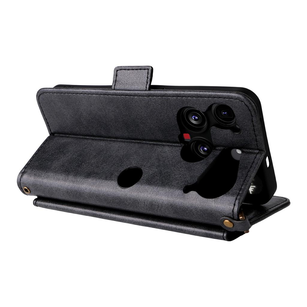 For Nothing Phone (3) 5G Leather Case Magnetic Closure Wallet Stand Phone Cover with Crossbody Strap