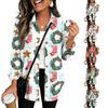Women's Christmas Print Button Cardigan Long Sleeve Loose Fit Casual Shirt Top