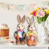 25CM Easter Standing Bunny Couple Figurines Handmade Straw Rabbit Statues for Home Table Garden Decor Couple Style 1