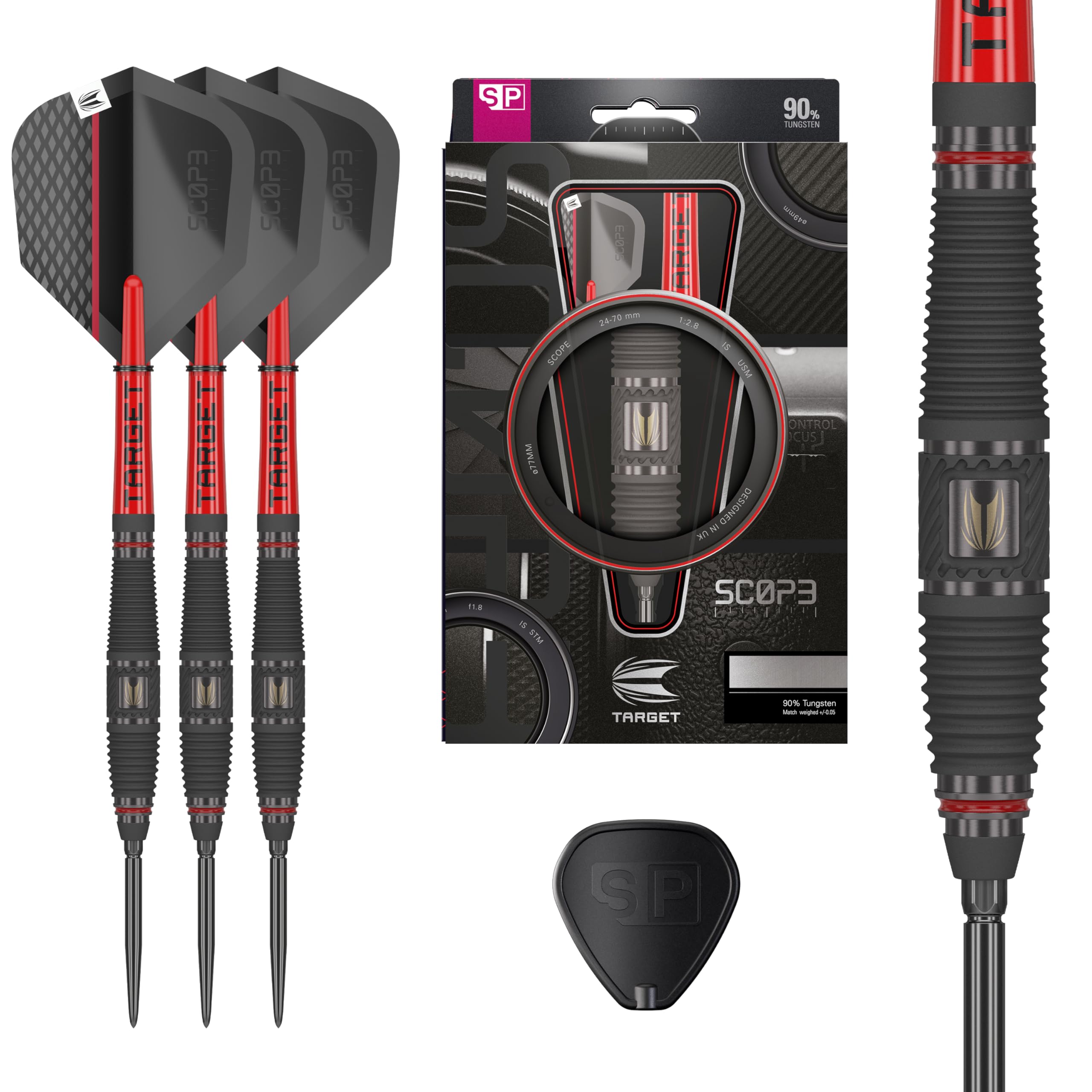 

TARGET Darts Scope Steel Tip Swiss Point Tungsten Dart Barrel Steel Tip Darts Red Black Swiss Point Tool Professional Dart Set Darts, 90% Set, 03-23G