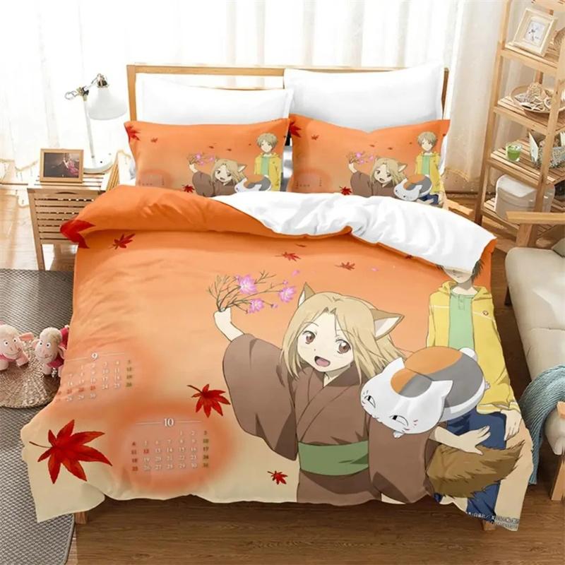 Anime Natsume Book of Friends Nyanko Bedding Set,Girls Boys Adult Single Twin Queen Size,Duvet Cover Pillowcase Bedding