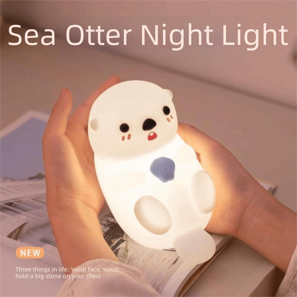 USB Rechargeable Otter Night Light Touch Control Timer Adjustable Bedside Lamp Rechargeable Timing Cute Silicone Sleep Companion