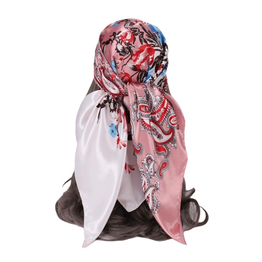 Silk Imitation Head Scarf 90x90cm Silk Scarves Trendy Hair Scarf Headband  for Women