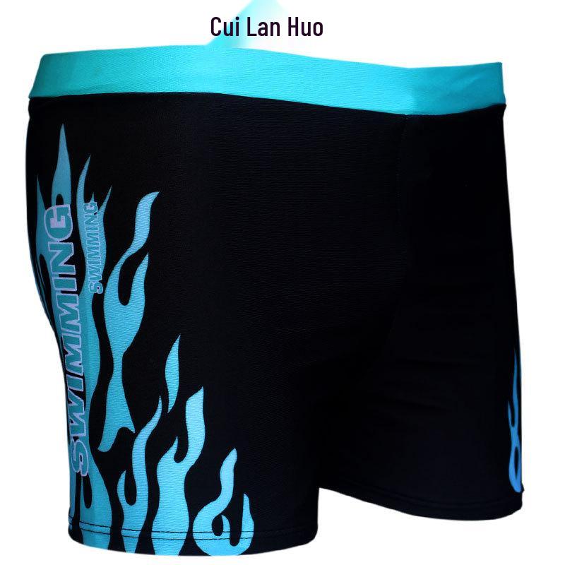 Men's Quick-Drying High-Waisted Flame Swim Trunks - Comfortable Boxer Briefs