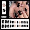 Black Long Coffin Press On Nails Square Tip With Love Heart Print 24Pcs Wearable False Nails For Women Girls Valentine Gift