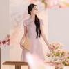 Sancai Neuer Chinesischer Stil Jacquard Puffärmel Minikleid