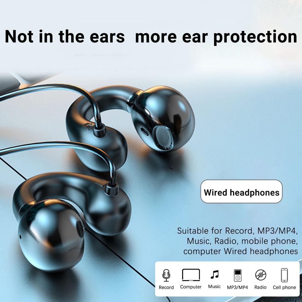 Wired Open Ear Headphones Earclip Air Conduction Music Earbuds Gaming Headset Earphones with Lavalier Microphone 3.5mm/Type-C