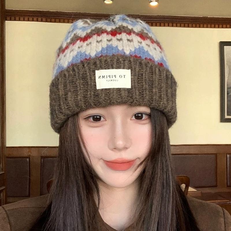 Ethnic Retro Style Winter Hats For Women Men Unisex Warm Beanie Hats Autumn Winter Thickened Warm Knitted Thick Skullies Cap