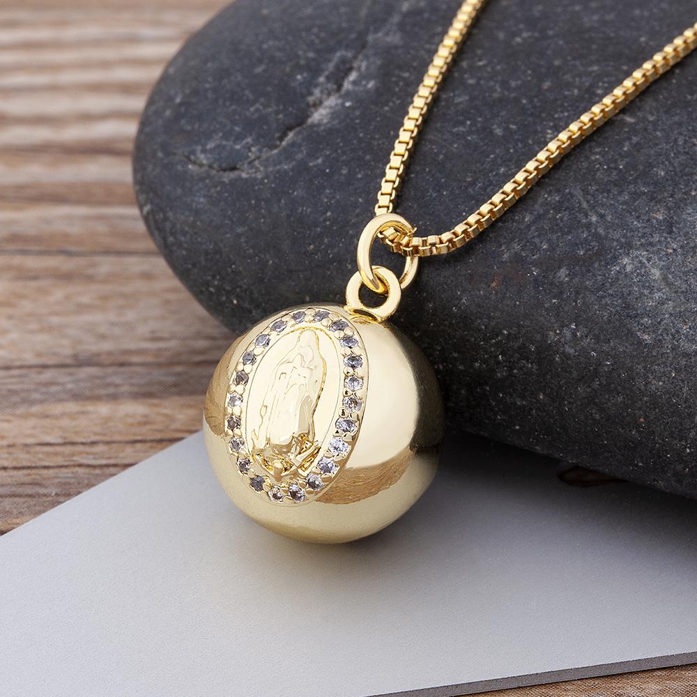 Nidin Fashion Charm Our Lady of Guadalupe Pendant Copper Zircon Virgin Mary Ball Choker For Women Best Wedding Party Jewelry