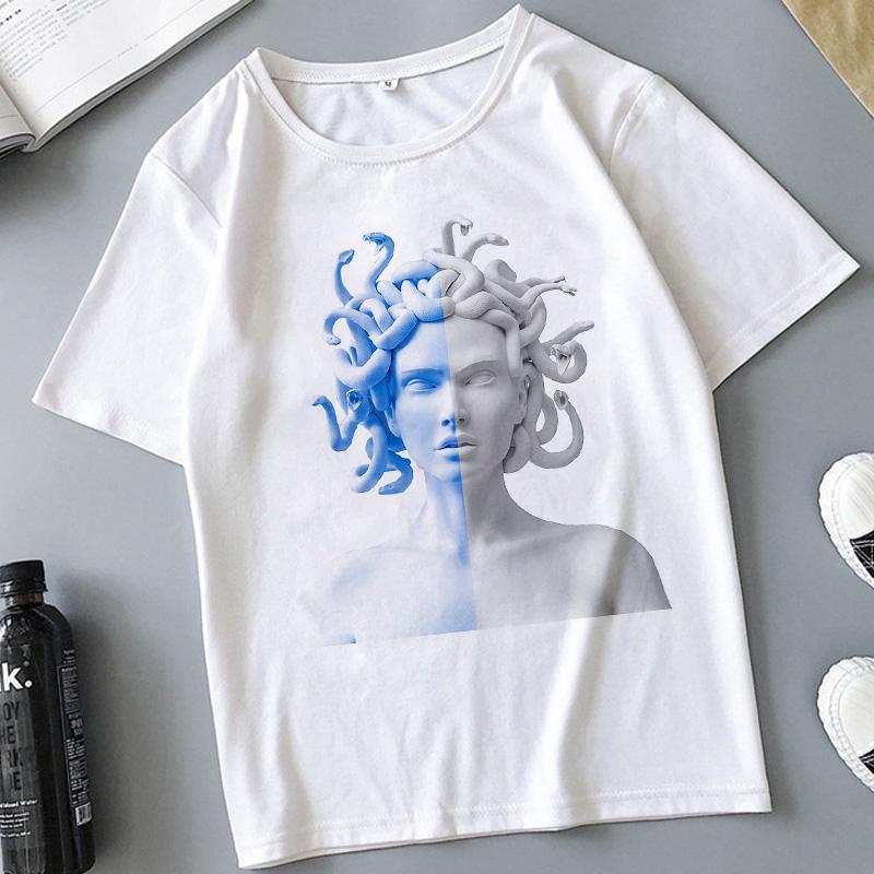 Snake Head Female Monster Medusa Printed T-shirt Summer Women's Casual White Female Tshirt Harajuku Vintage Fashion Tops T Shirt