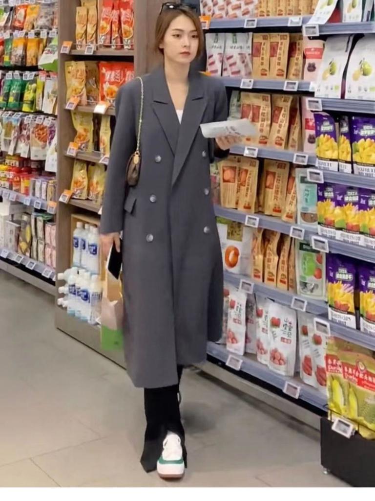 Trench moda primavera autunno per donna Giacche da completo lunghe giacca a vento nere doppio petto