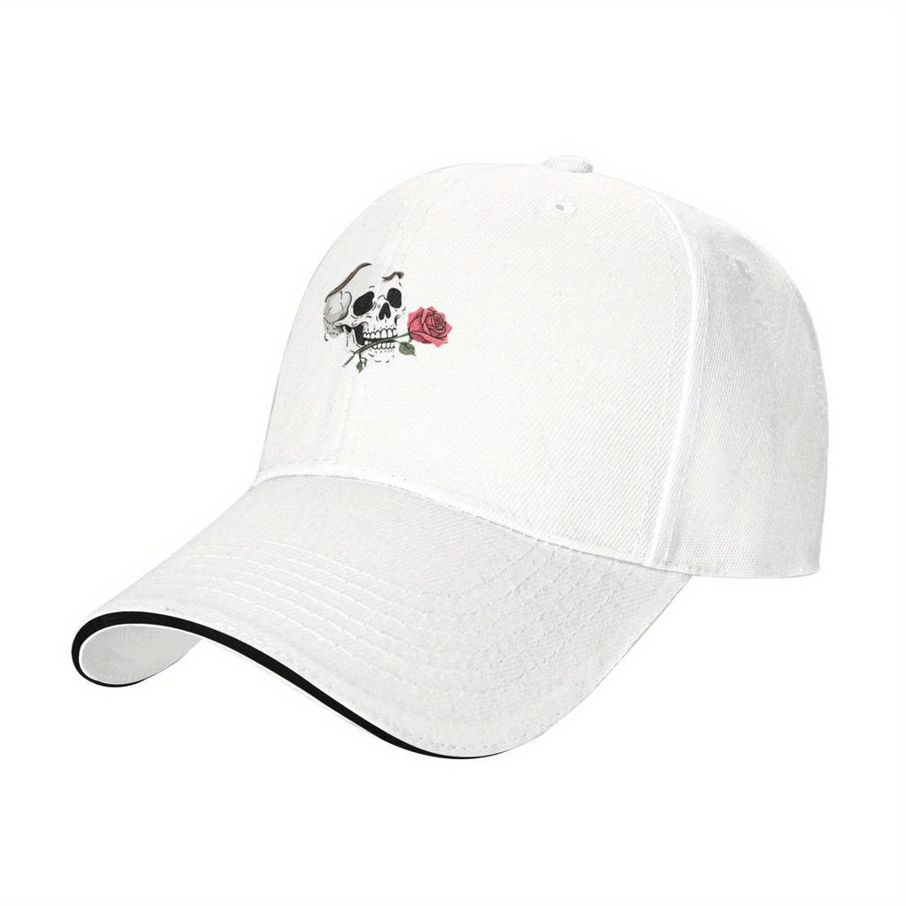 Skull Rose Graphic Baseball Cap Adjustable Polyester Casual Unisex Adult Outdoor Sports Hat