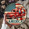 Vintage Red Truck Metal Sign Floral Wreath Decor Front Door Wall Art