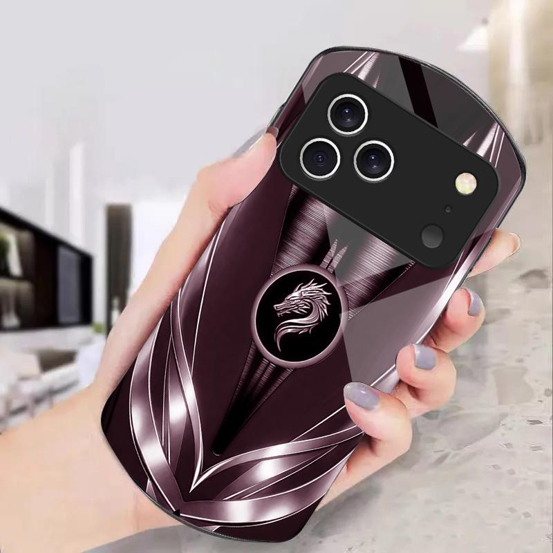 Golden dragon pattern gray For iPhone 17 16 15 14 Pro 13 Plus 12 mini 11 Pro Max XR X S 7 8 Elliptical Tempered Glass Phone Case