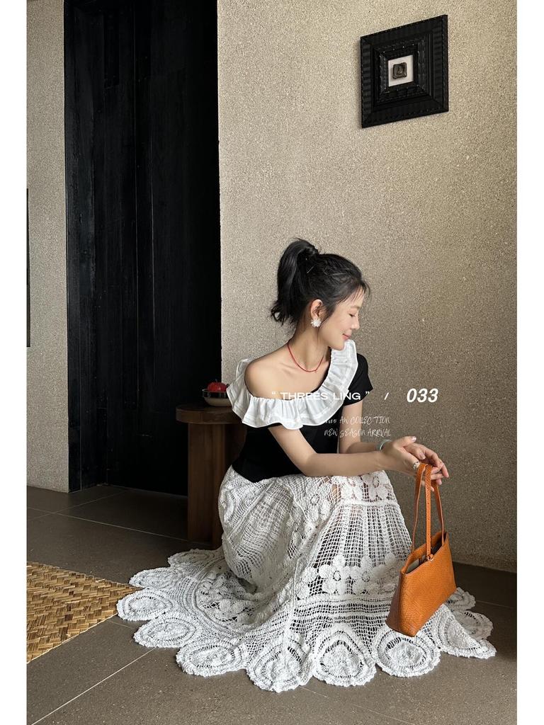2025 Bohemian Crochet High Waist Big Hem Lace Skirt