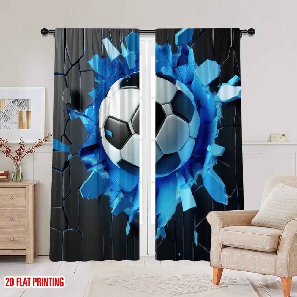 2D Flat Printing 2pcs Curtain Soccer2 Versatile Fabric,Without Electricity Spring Party & Holiday Decor Applies To Holiday