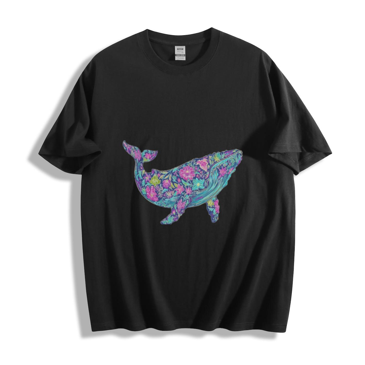 Floral Whale Graphic T-Shirt Mens Womens Tees Top 4XL