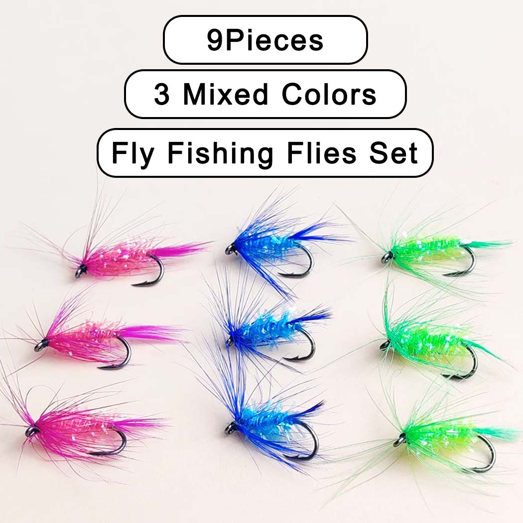 

9 ШТ.-С Коробкой-(Зеленый+Синий+Розово-красный) Сухие мушки-подёнки смешанных цветов для ловли форели, сухие мушки, мушки-нимфы, наживка 9Pcs-3Mixed Colors
