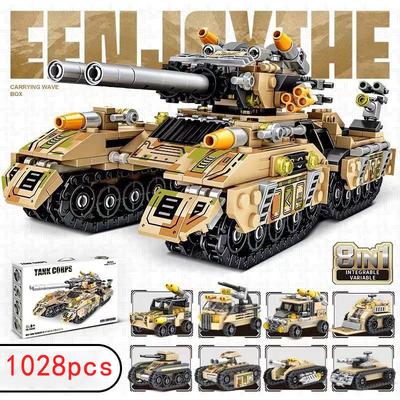 2025 Militärpanzer Bausteine, Panzer-, Flugzeug- und LKW-Bausatz, 8-in-1 & 1:1 Maßstab Modellbau Spielzeug für Kind