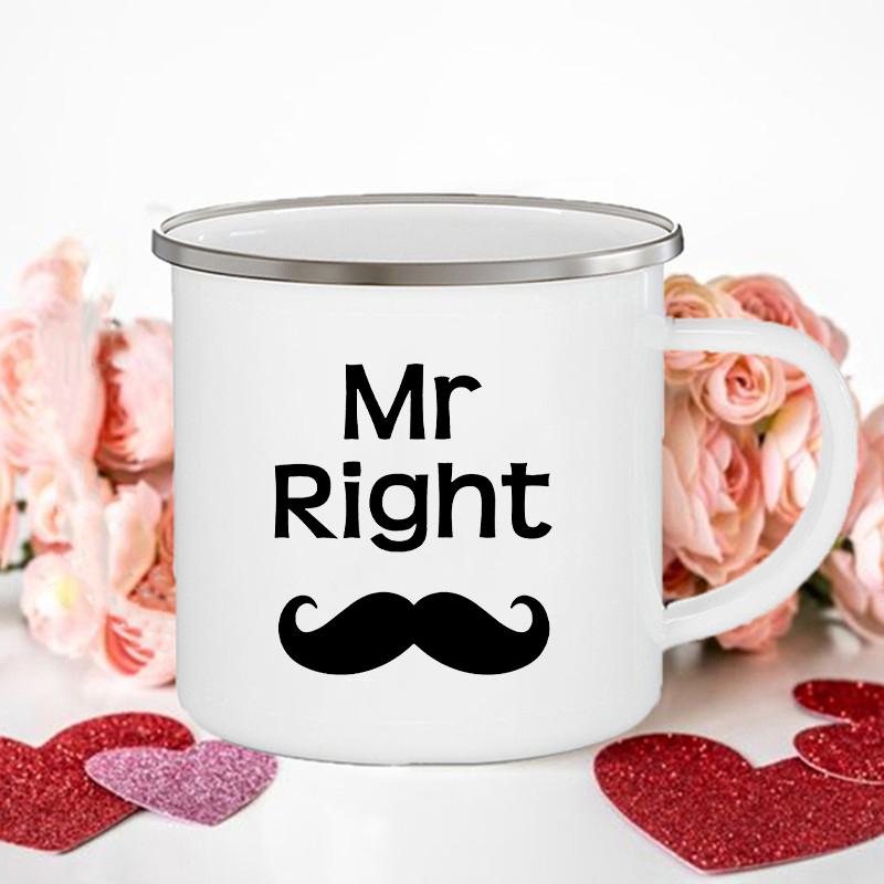 Frau/Herr Richtig Druck Paar Tassen Kreative Kaffeetasse Getränk Dessert Frühstück Milchbecher Emailletassen Henkel Trinkgeschirr Valentinstagsgeschenk
