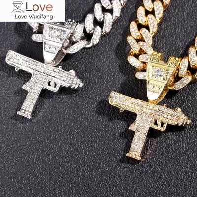 Hip Hop Iced Out Uzi Gun Hänge Kubanskt Halsband Kvinnor Män 13mm Bredd Miami Cuban Link Choker Halsband Kedja Rock Smycken Presenter