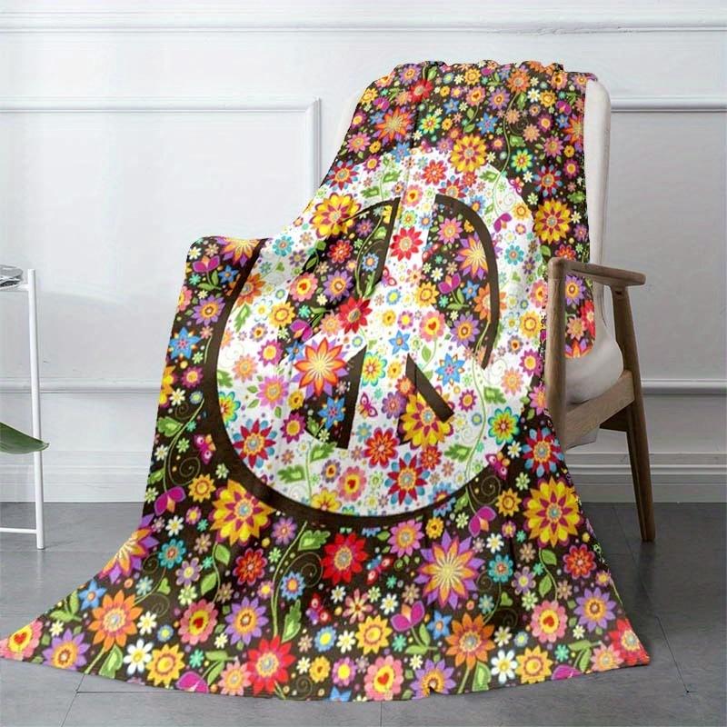 Peace Floral Blanket Aesthetic Soft Warm Throw Blanket Nap Blanket For Couch Sofa Office Bed Camping Travel Multipurpose Gift Blanket For All Season