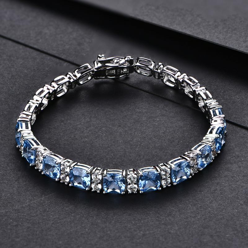ATTAGEMS 925 Silver Jewelry Original Created Blue Spinel Bracelet 1.0CT Tennis Bracelets For Women Luxury Gift Wedding Authentic
