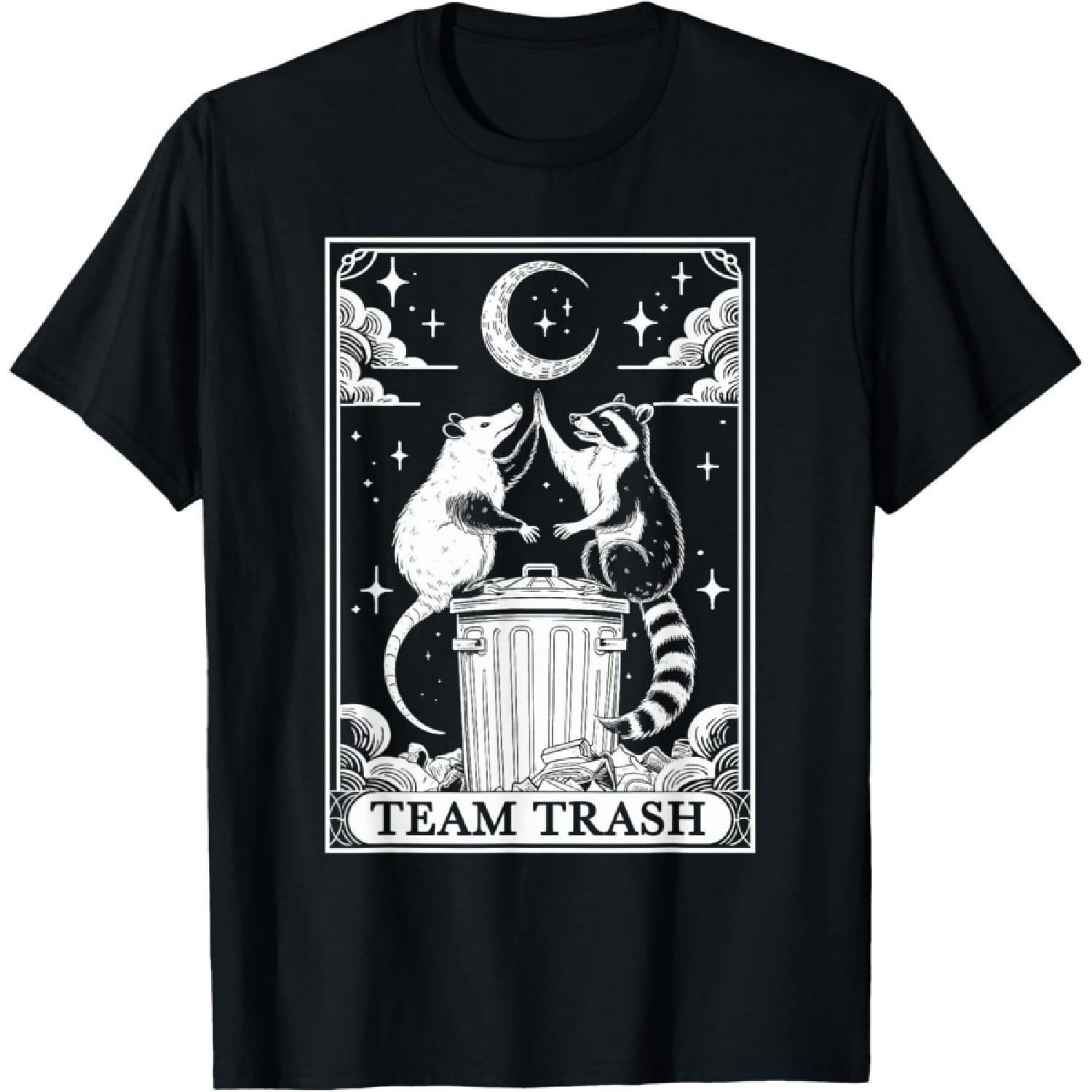 Tarot Card Vintage Team Trash Crescent Moon Opossum Raccoon T-Shirt S