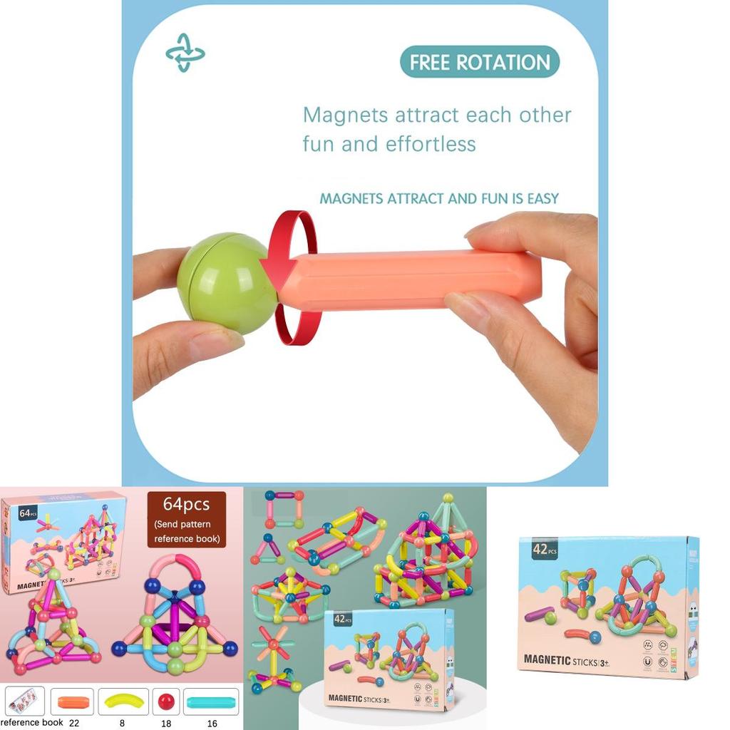 Magnetic Building Blocks Construction Toy Set For Kids 64pcs/12pcs Christmas Gift For Boys And Girls Abs Material Colorful Shapes Logical Thinking