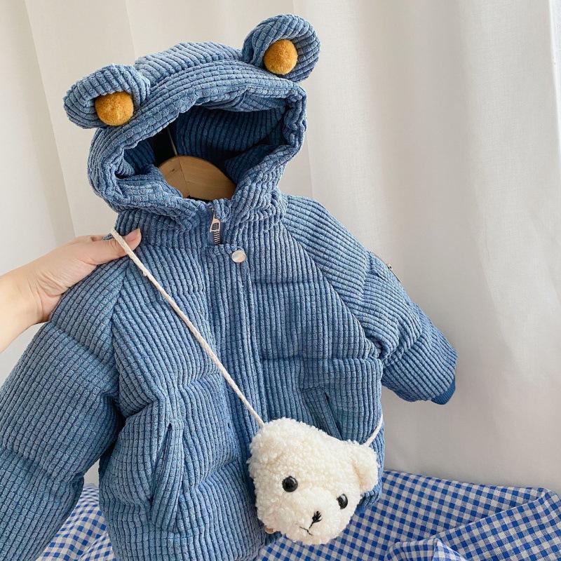 Flickors tecknade huvförsedda tjocka bomullskläder Flickors höst- och vinterbomullskläder Damers skatt tjock kappa Baby varma kläder