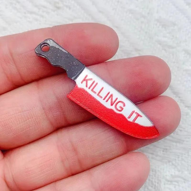 Arcylic Charms Halloween Blood Knife Charms Pendant for DIY Earring Keychain Jewelry Making Designer Charms